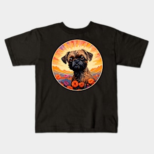 Brussels Griffon Mountain Flower Cute Colorful Puppy Dog Kids T-Shirt